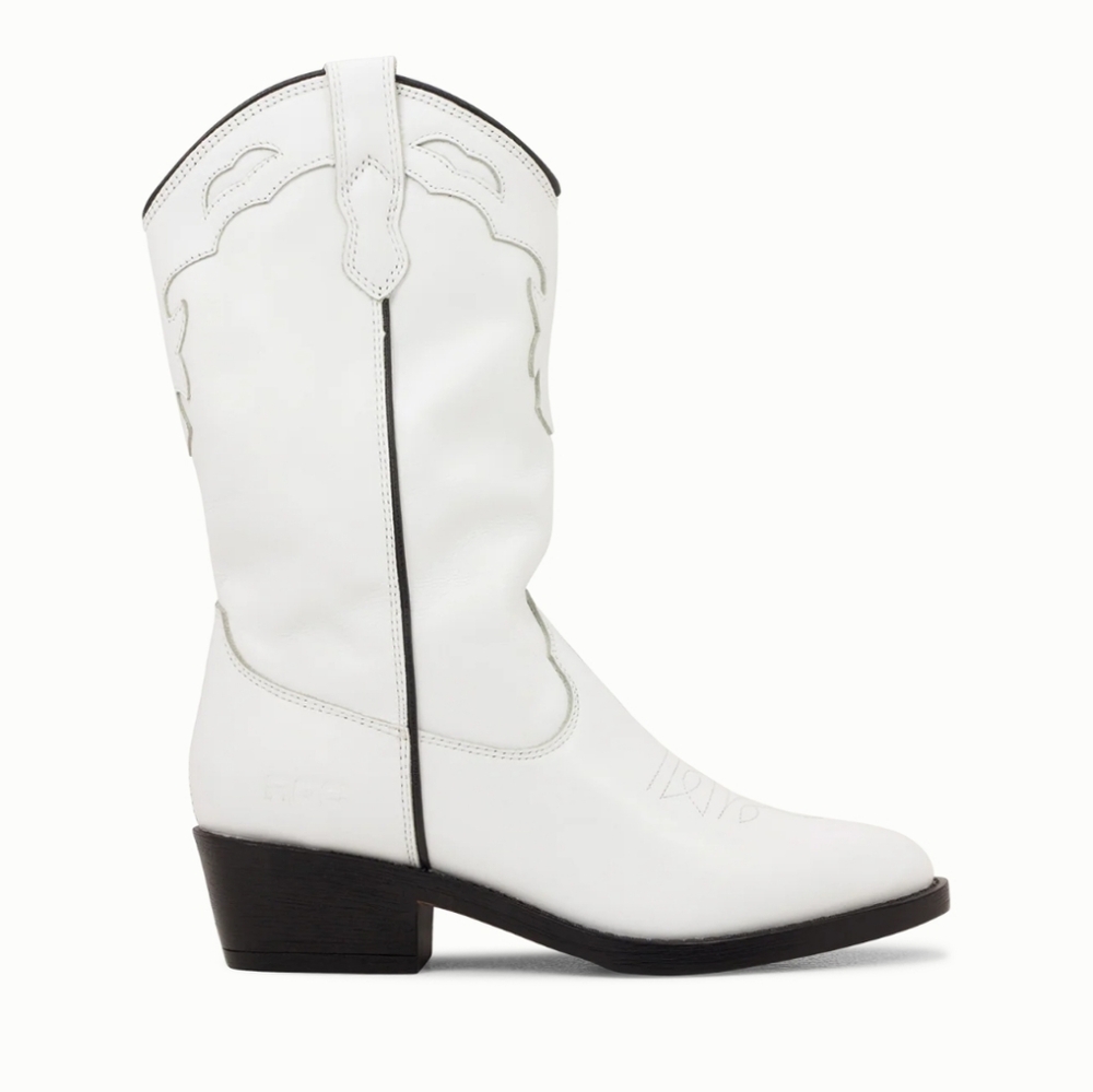 ROC Indio White Leather Cowboy Western Boots